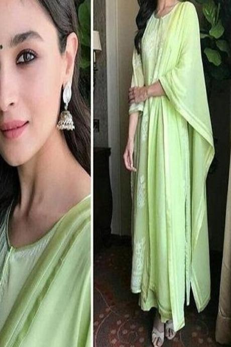 Parrot Green Color Festival Wear Georgette Silk Salwar Suits