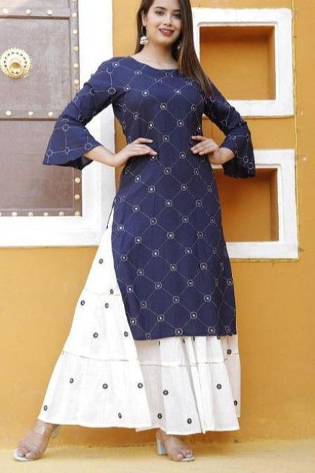 Navy Blue And White Color Occasional Wear Salwar Suits Designs