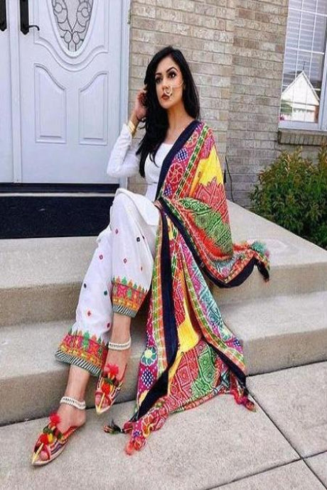 White Colored Party Wear Digital Printed Salwar Suits For Festival