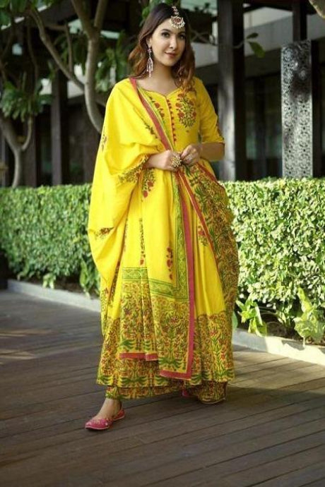 Yellow Color Festival Wear Digital Printed Trendy Salwar Suits Design