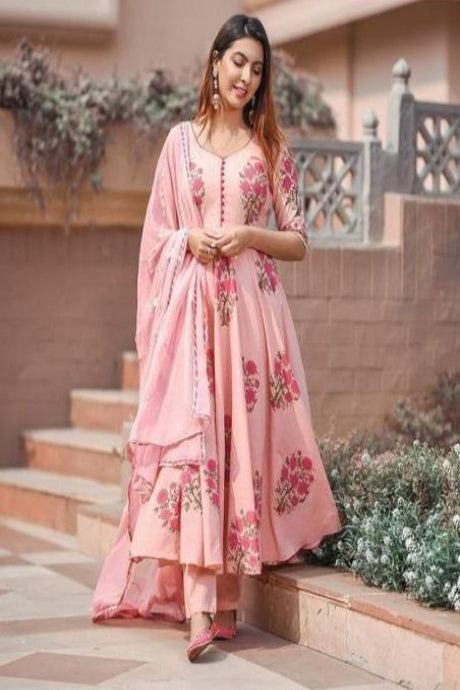 Pink Color Festival Wear Digital Printed Pure Cotton Silk Pink Salwar Suits