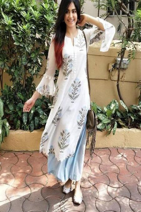 White Color Occasional Wear Printed Salwar Suits