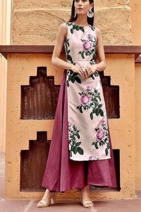 Multi Color Digital Printed Pure Jacquard Silk Fancy Kurti Plazzo