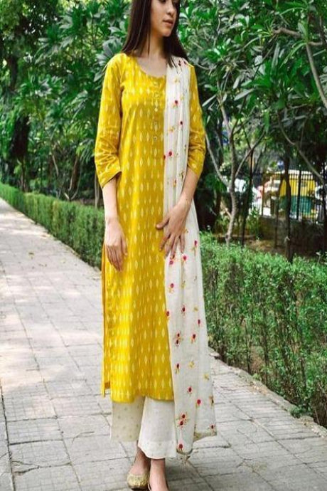 Yellow Color Regular Wear Printed Salwar Suits