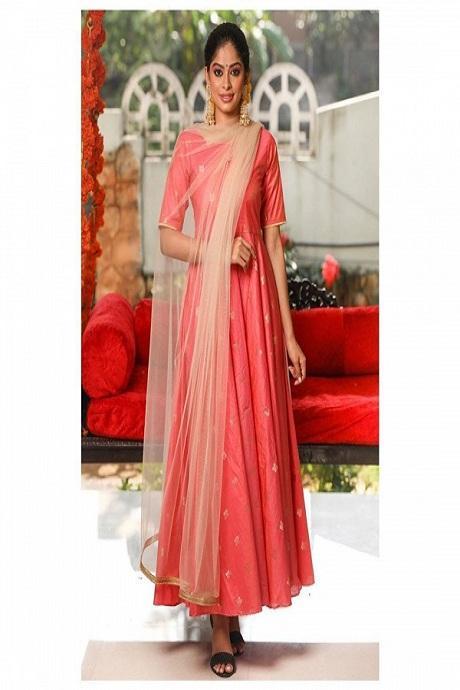 Pink Color Attractive Digital Print Heavy Dress