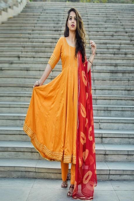 Trendy Lemon Color Plain Rayon Salwar Suit Designs