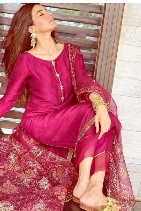 pink Color Art Silk Jequard Salwar Kameez For Girls