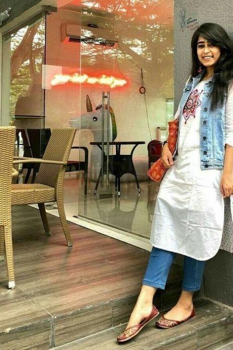 White Color Fancy Kurti and Designer Jacket Piece