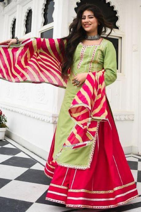 Parrot green Color Designer Trendy Kurti N Sarara