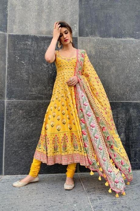 Flower Yellow Color Designer Anarkali Salwar Online