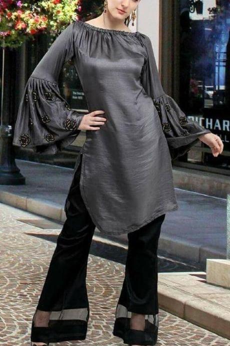 Gray Color Designer Heavy Kurti and Bottom Sets