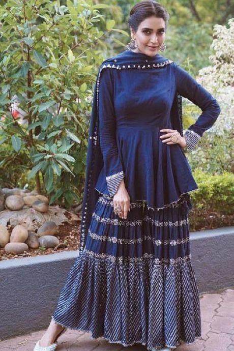 Navy Blue Color Designer Rayon Anarkali Bollywood Kurti And Sarara