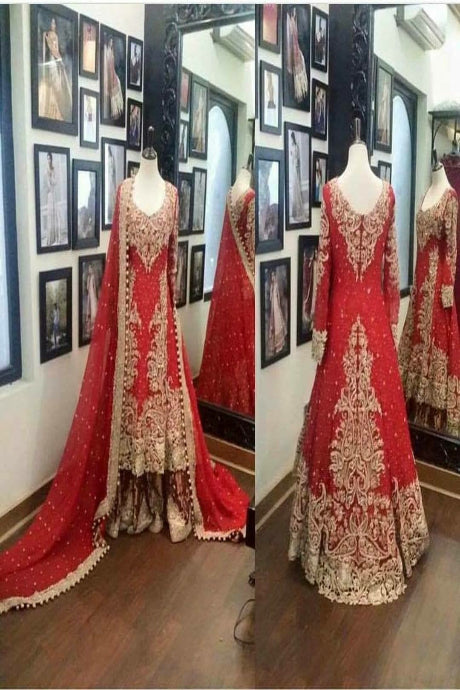 Red Color Beautiful Designer Embroidery Work Party Wear Gown
