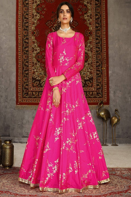 Kalmkari Designer Red Color Stylish Anarkali Gown In Lowest Rate