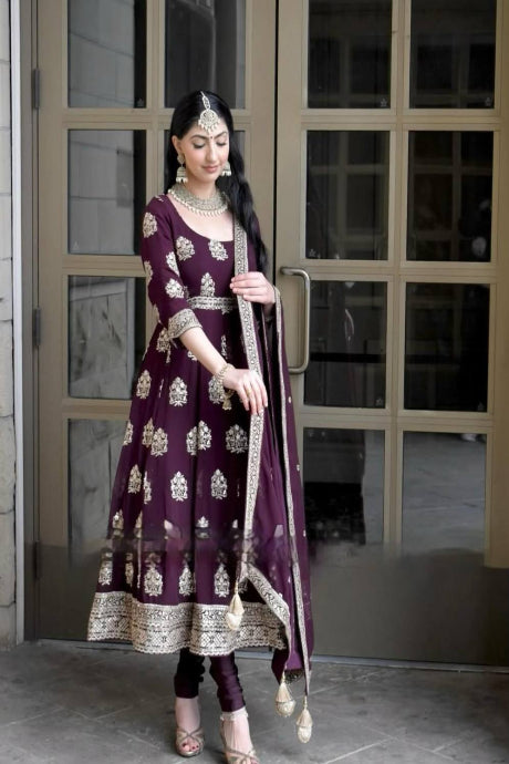 Raisin Dark Purple Color Designer Anarkali Kurti