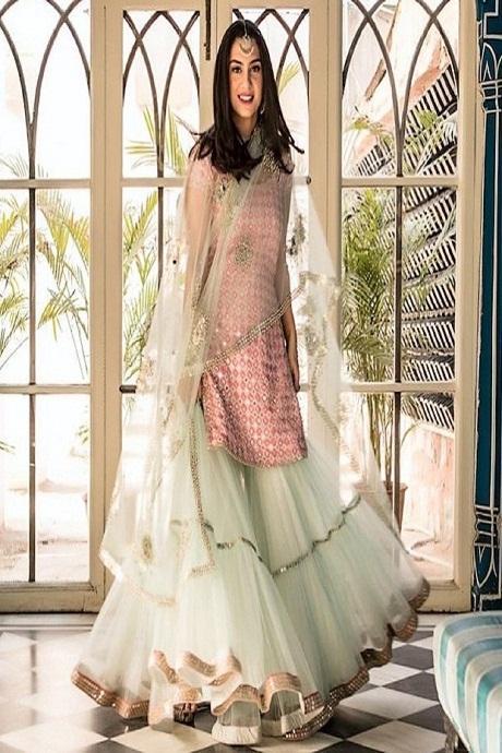 Stylish peach Color Heavy Mirror Embroidery Sarara N Salwar