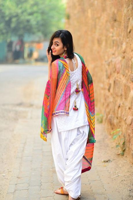 Festival Wear Patiyala Pure Cotton Silk White color Salwar Kameez