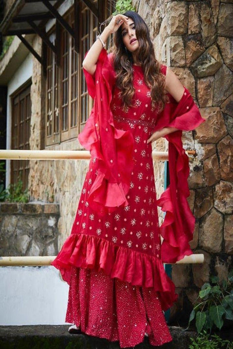 Red Color Heavy Anarkali Designer Salwar Neck Designs Suits Online