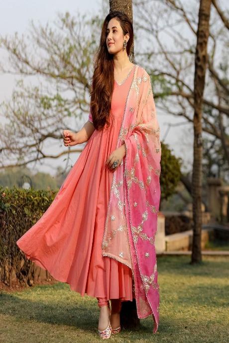 Pink color Pure Georgette Embroidery Hand Work Printed Dress