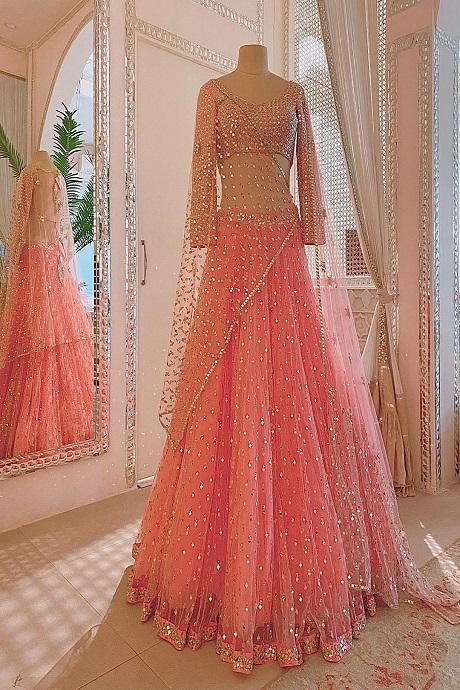 Ambrosial Sky Orange Color Heavy Mirror Lehenga Choli