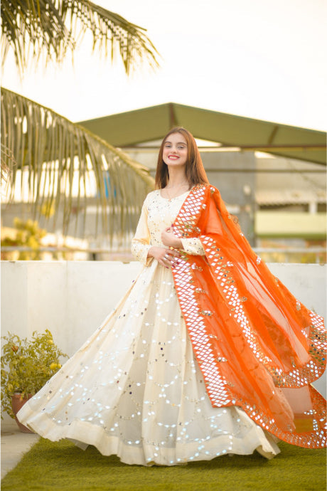 Sequance Work White Color Embroidery Work Gown Dress