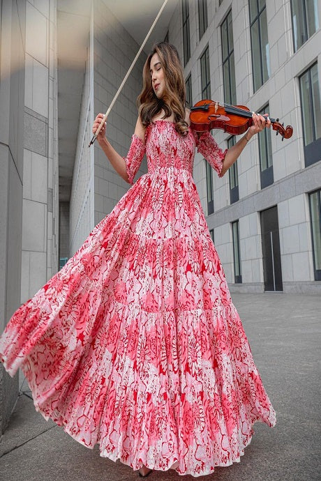 Kalamkari Designer Red Color Stylish Anarkali Printed Gown Online