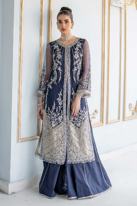 Blue color Pure Silk Embroidery Hand Work Latest Gown