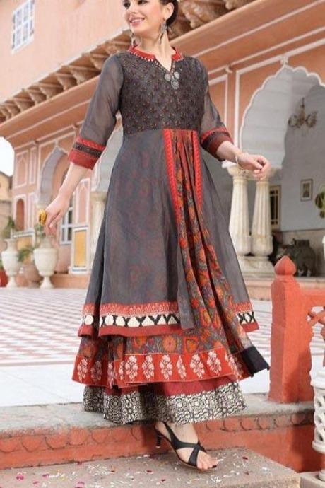 Cotton Silk Printed Hand Work Latest Printed Designer Kurti