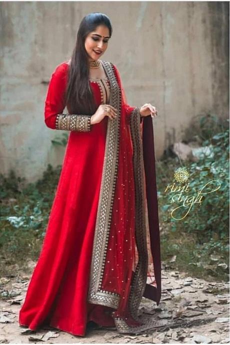 Fashionable Red Color Heavy Embroidery Work Silk Gown