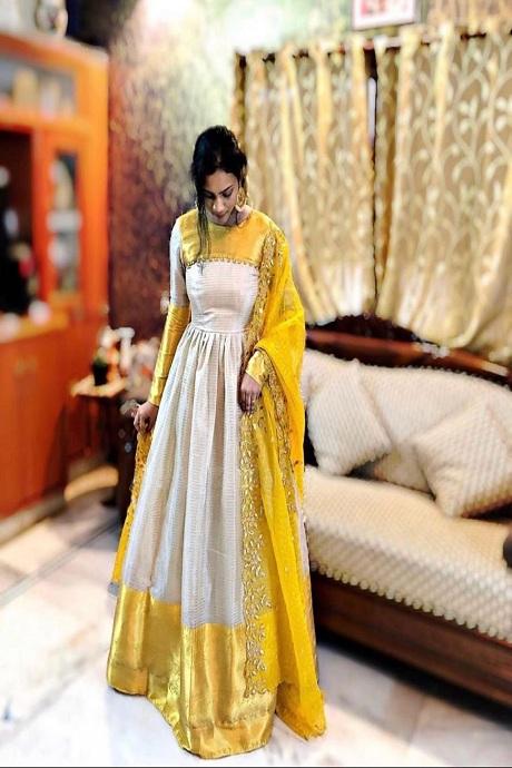 Stylish Soft Heavy Silk Anarkali Flared South Silk Gown