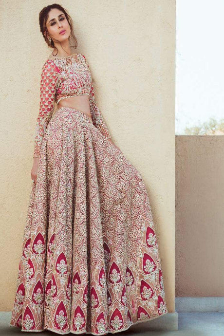 Royal Cream Color Anarkali Designer Shining Silk Lehenga Sarara