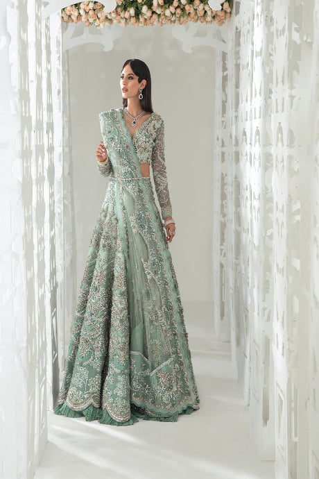 Anarkali Flared Sabyasachi Sky Blue Embroidery Work Lehenga Gown