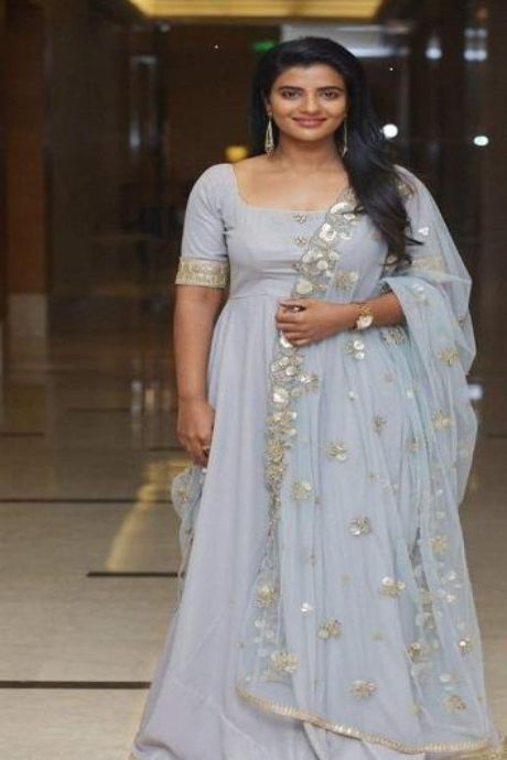 Light Grey Color Beautiful Georgette Party Wear Gown Designs