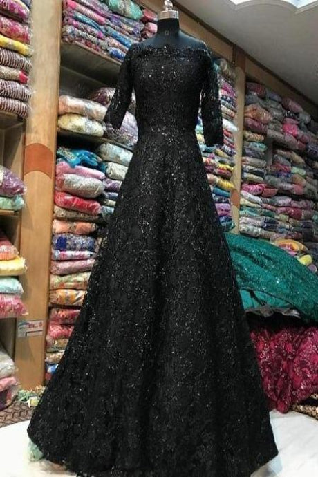Blooming Dark Black Color Pure Designer Squvance Gown