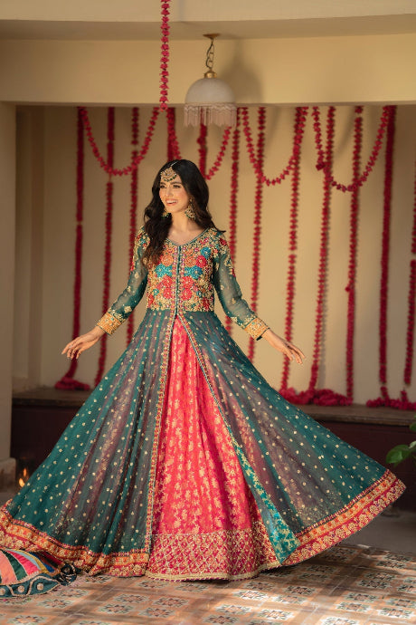 Admirable Multi Color Silk Round Flair Party Wear Gown