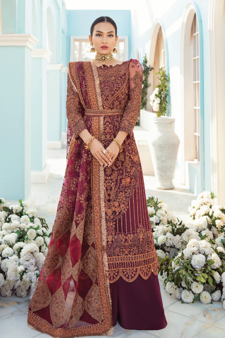 Maroon Color Beautiful Heavy Work Party Wear Gown Online In Low Price