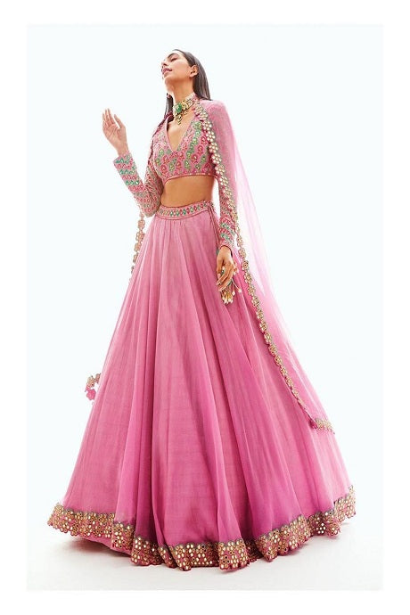 light Pink color Embroidery Mirror Work Lehenga Style 2021 Online