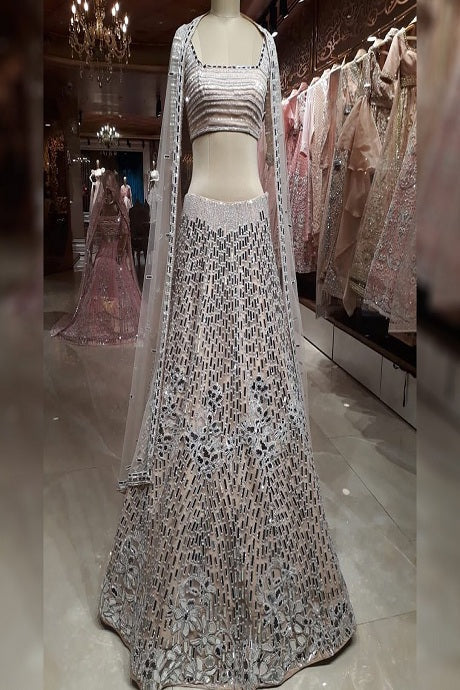 White Color Designer Thread Mirror Work Lehenga Choli For Women