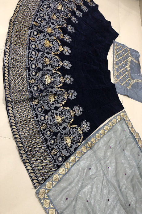 navy blue color Organza Silk Embroidery Work Lehenga Choli Collection For Girls