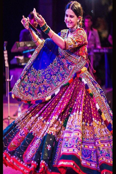 Appealing Embroidery Multi Color Pure Silk Lehenga For Bride