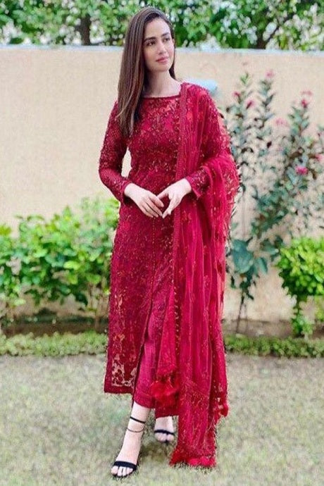 Admirable Red Color Designer Party Wear Salwar Designs