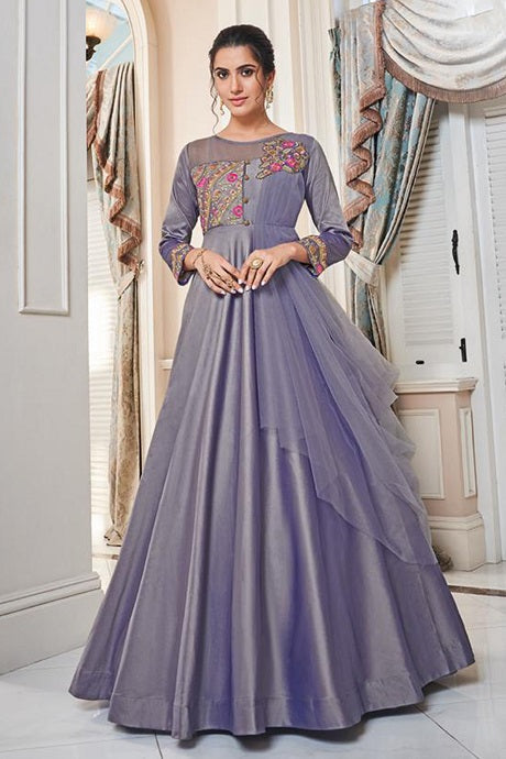 Royal Purple Color Anarkali Flared Embroidery Work Gown Dress