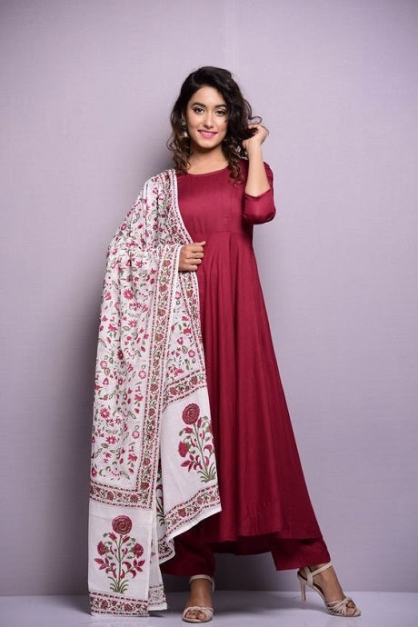 Red Color Rayon cotton Silk Designer Gown Collection