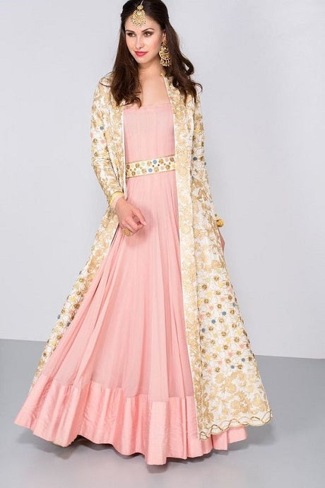 Bollywood Style Designer Art Silk White Work Beautiful Gown