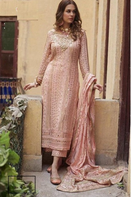 Peach Colored Attractive Wedding Wear Salwar Kameez