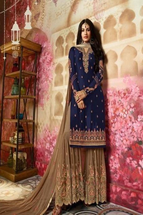 Amazing Navy Blue Embroidery Work Trendy Salwar Kameez For Women