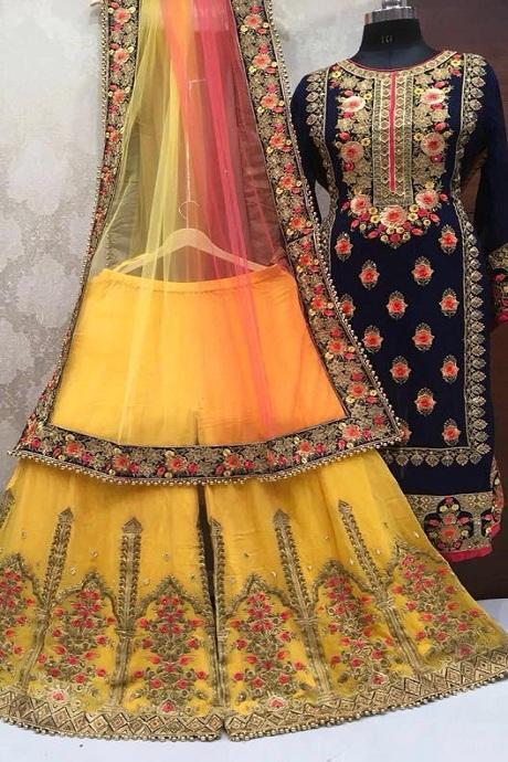 Appealing multi Color Embroidery Work Party Wear Salwar Designs