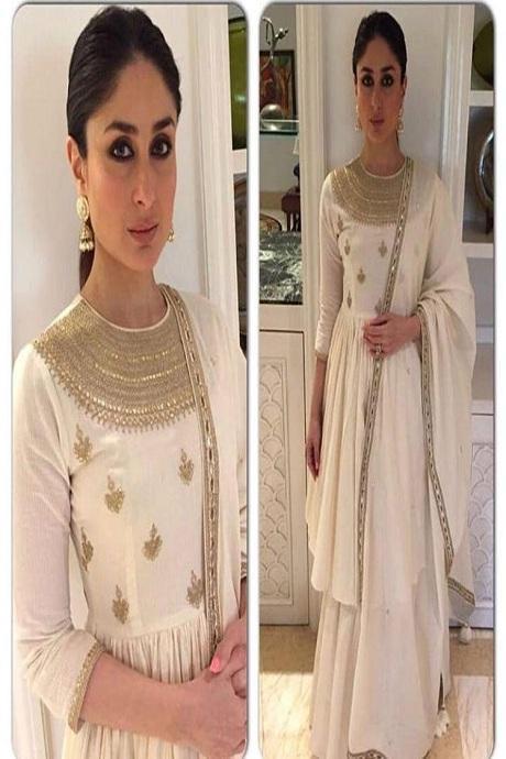 Appealing White Color Embroidery Work Bollywood Kurti N Palazzo Set