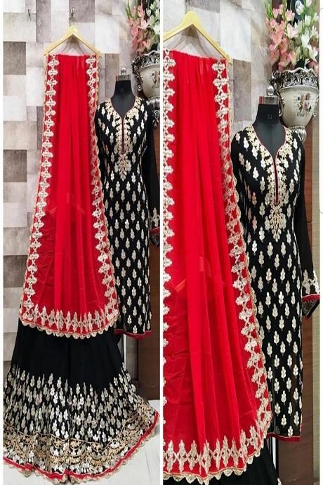 Black Color Heavy Embroidery Work Online Salwar Suits Design