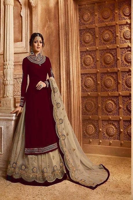 Festival Wear Pure Crepe Silk Maroon Salwar Kameez